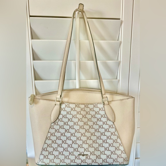 Karl Lagerfeld Beige KL Monogram Tote - Picture 1 of 5